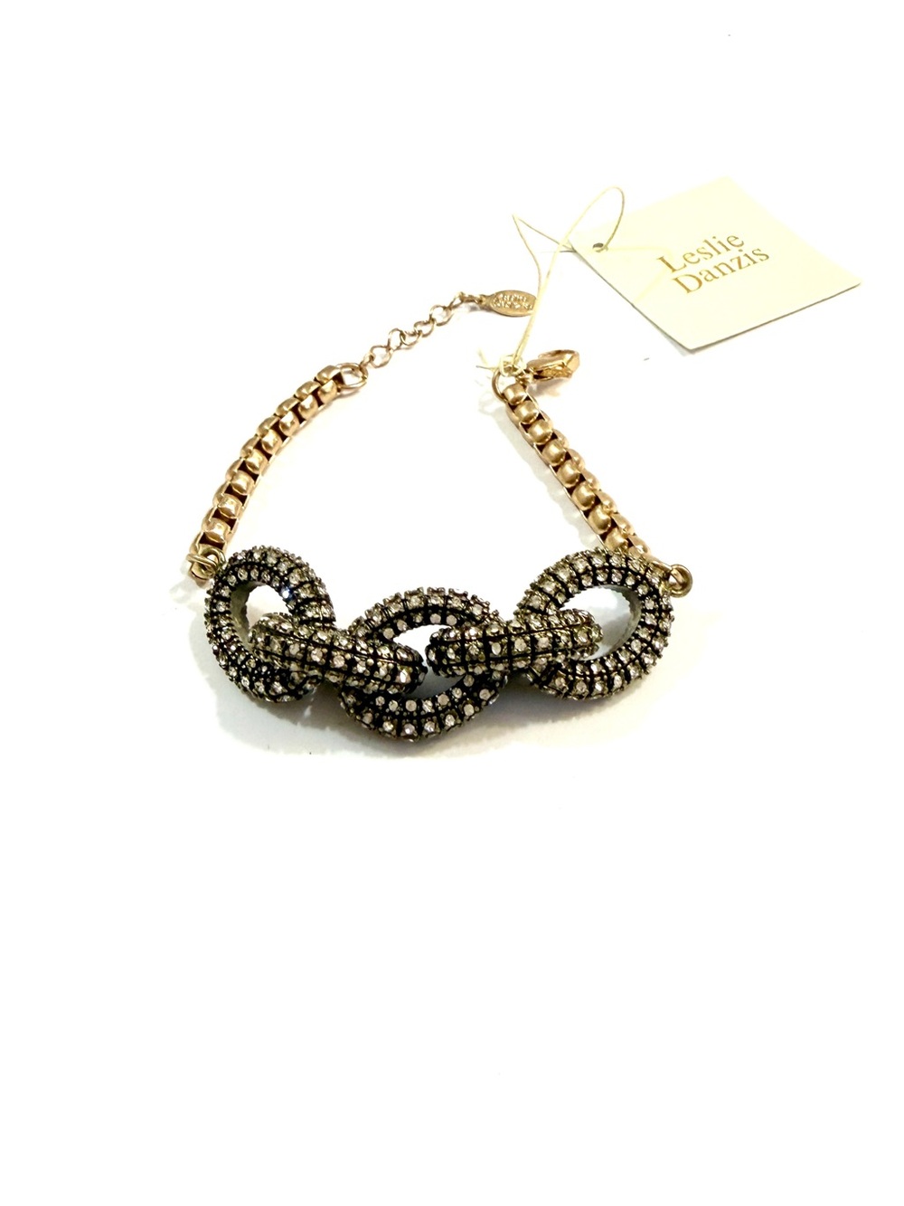 Leslie Danzis Pave Snake Charm Link Bracelet Gold & Black | NWT